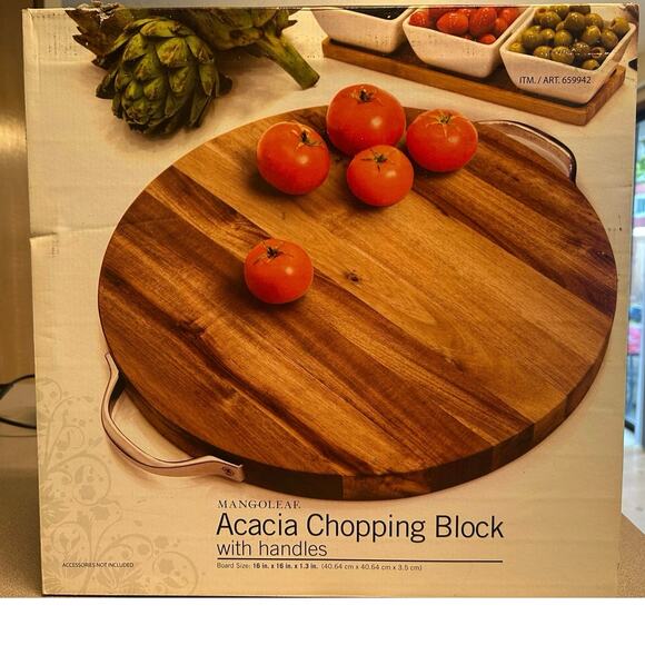 NIB Mangoleaf Acacia Chopping Block W/ handles 100% natural premium Acacia wood - Picture 1 of 6